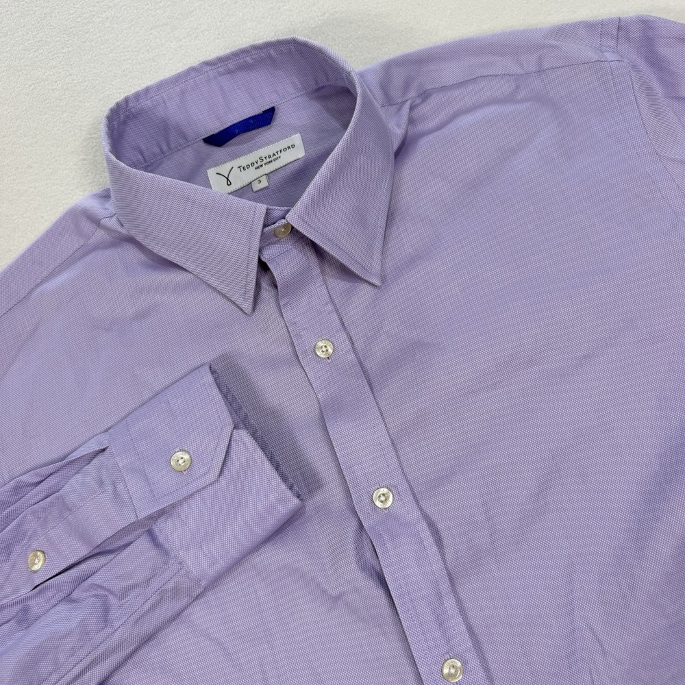 Teddy Stratford New York Dress Shirt Mens Medium Size 3 Purple Zip Up Formal